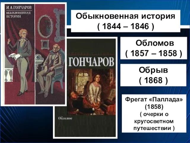 Обыкновенная история ( 1844 – 1846 ) Обломов ( 1857 – 1858