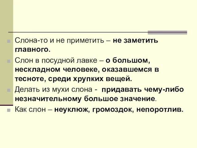 Слона-то и не приметить – не заметить главного. Слон в посудной лавке