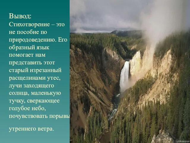 Вывод: Стихотворение – это не пособие по природоведению. Его образный язык помогает