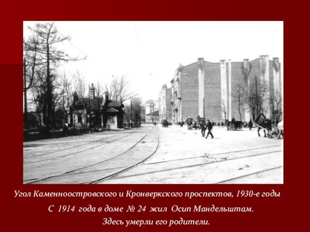 Угол Каменноостровского и Кронверкского проспектов, 1930-е годы С 1914 года в доме