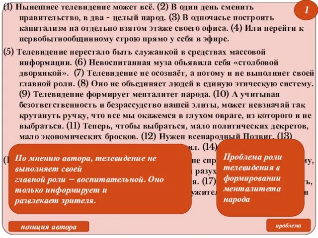 (1) Нынешнее телевидение может всё. (2) В один день сменить правительство, в