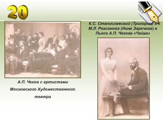 А.П. Чехов с артистами Московского Художественного театра К.С. Станиславский (Тригорин) и М.Л.