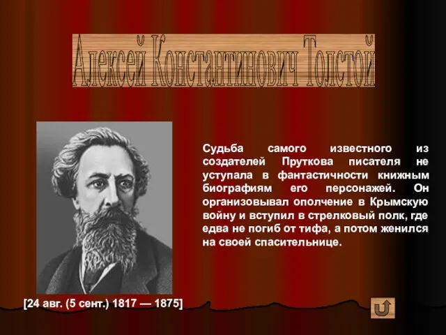 Алексей Константинович Толстой [24 авг. (5 сент.) 1817 — 1875] Судьба самого