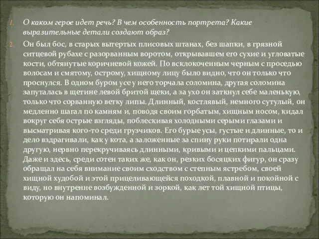 О каком герое идет речь? В чем особенность портрета? Какие выразительные детали