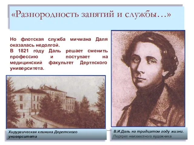 «Разнородность занятий и службы…» В.И.Даль на тридцатом году жизни. Портрет неизвестного художника