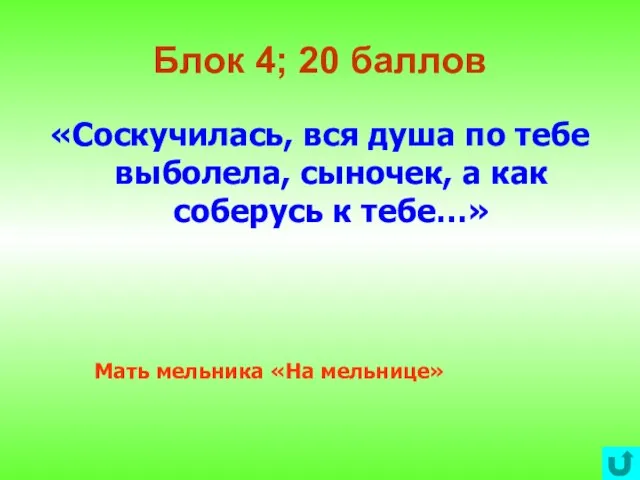 Блок 4; 20 баллов «Соскучилась, вся душа по тебе выболела, сыночек, а