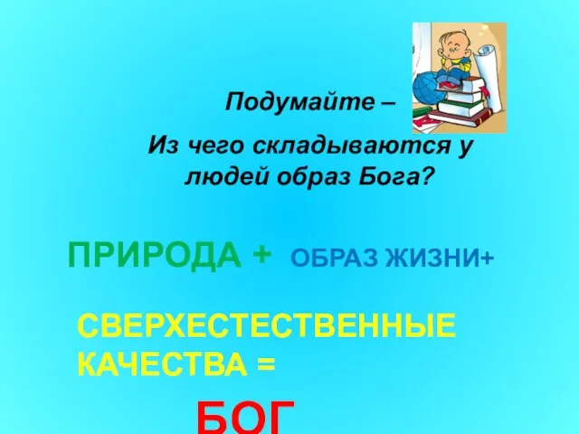 Подумайте – Из чего складываются у людей образ Бога? ПРИРОДА + ОБРАЗ