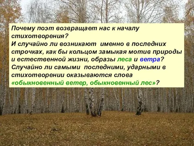 Почему поэт возвращает нас к началу стихотворения? И случайно ли возникают именно