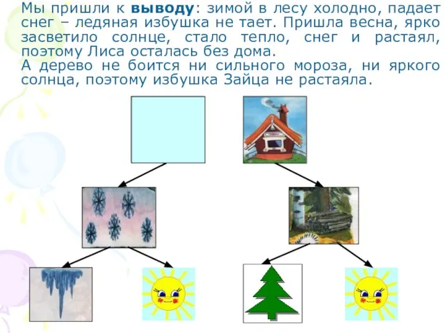 Мы пришли к выводу: зимой в лесу холодно, падает снег – ледяная