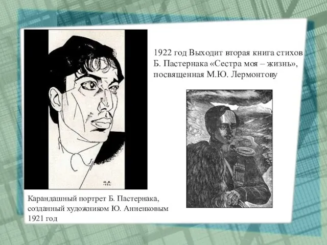 Карандашный портрет Б. Пастернака, созданный художником Ю. Анненковым 1921 год 1922 год