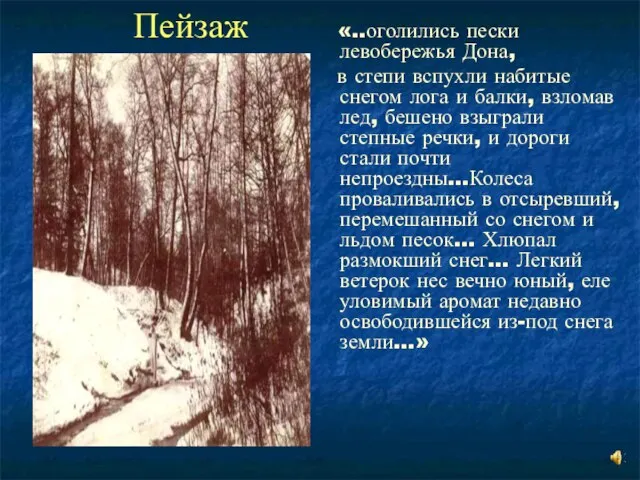 Пейзаж «..оголились пески левобережья Дона, в степи вспухли набитые снегом лога и