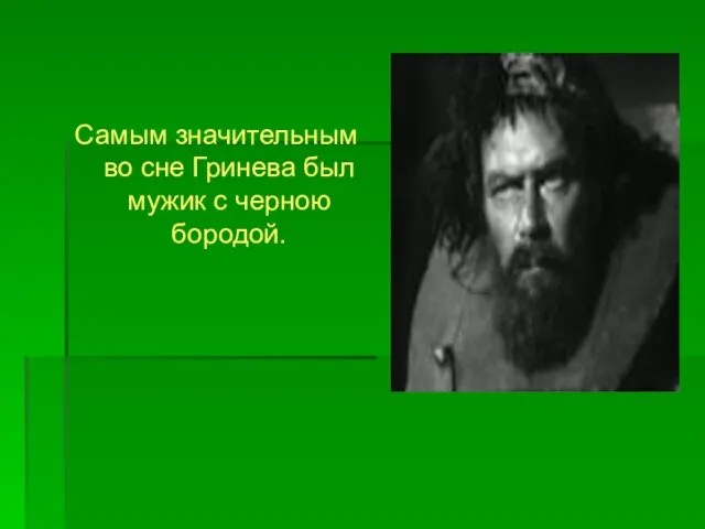 Самым значительным во сне Гринева был мужик с черною бородой.