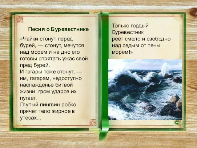 Песня о Буревестнике «Чайки стонут перед бурей, — стонут, мечутся над морем