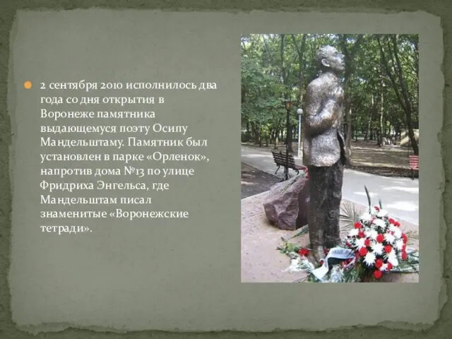 2 сентября 2010 исполнилось два года со дня открытия в Воронеже памятника