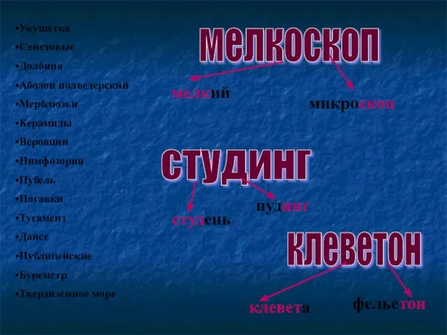 Укушетка Свистовые Долбица Аболон полведерский Мерблюзьи Керамиды Верояции Нимфозория Пубель Ногавки Тугамент