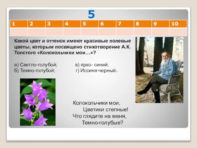 5 Какой цвет и оттенок имеют красивые полевые цветы, которым посвящено стихотворение