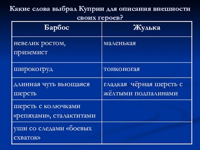 Какие слова выбрал Куприн для описания внешности своих героев?