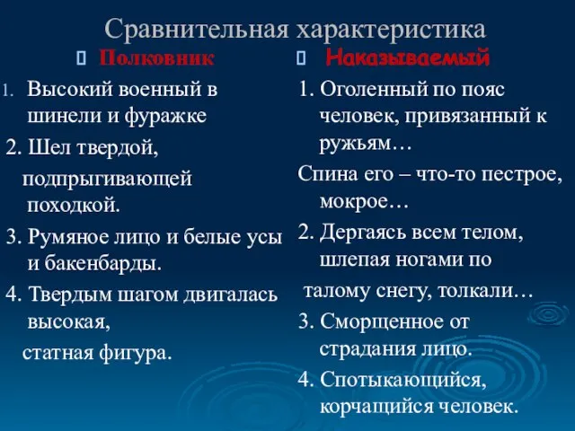 Сравнительная характеристика Полковник Высокий военный в шинели и фуражке 2. Шел твердой,