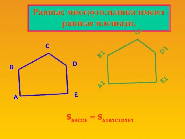 Равные многоугольники имеют равные площади. SABCDE = SA1B1C1D1E1