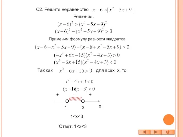 C2. Решите неравенство Решение. Так как для всех x, то 1 3