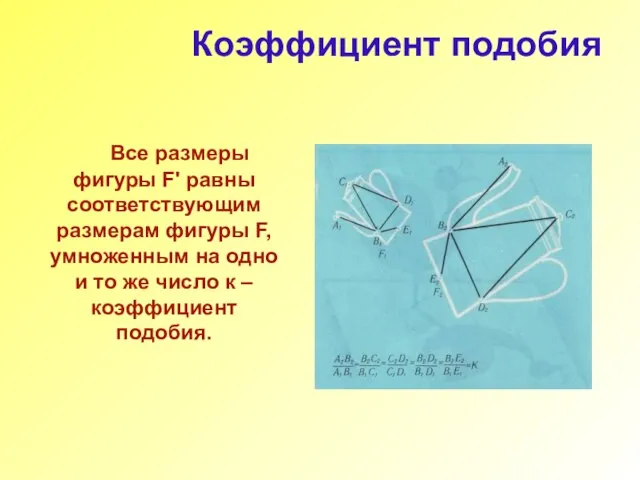 Коэффициент подобия Все размеры фигуры F' равны соответствующим размерам фигуры F, умноженным