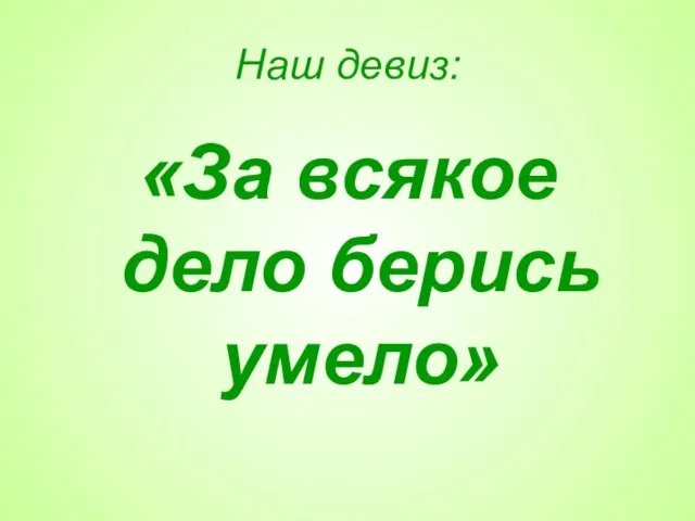 Наш девиз: «За всякое дело берись умело»