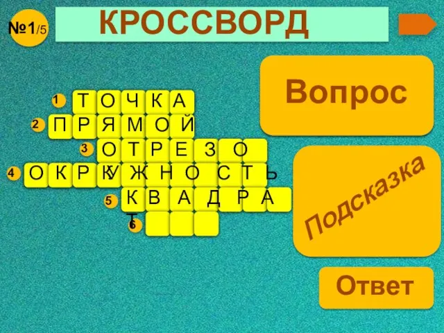 КРОССВОРД К В А Д Р А Т Т О Ч К