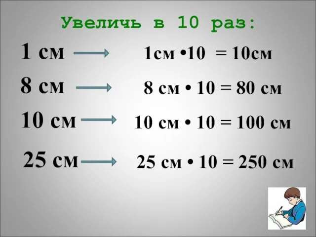 Увеличь в 10 раз: 1 см 8 см 10 см 25 см