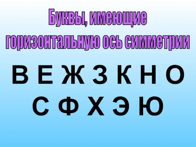 Буквы, имеющие горизонтальную ось симметрии В Е Ж З К Н О