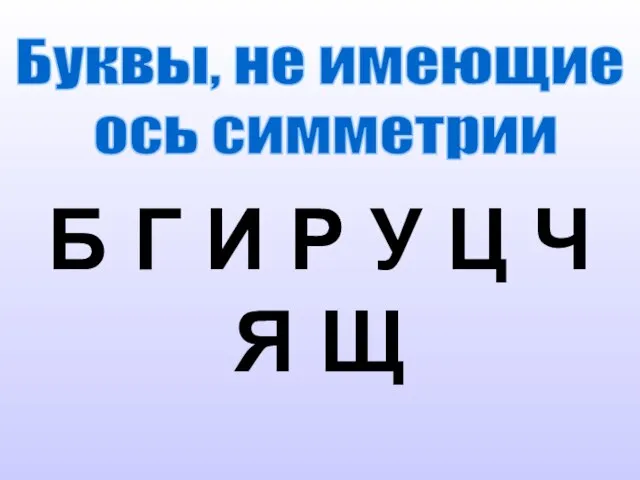 Буквы, не имеющие ось симметрии Б Г И Р У Ц Ч Я Щ