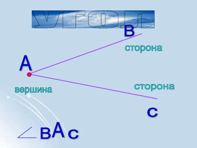 УГОЛ А В с вершина сторона сторона В А с