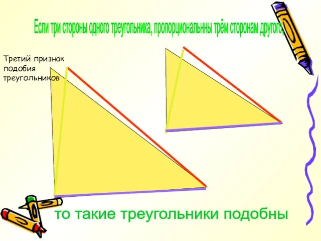 Если три стороны одного треугольника, пропорциональнны трём сторонам другого, то такие треугольники