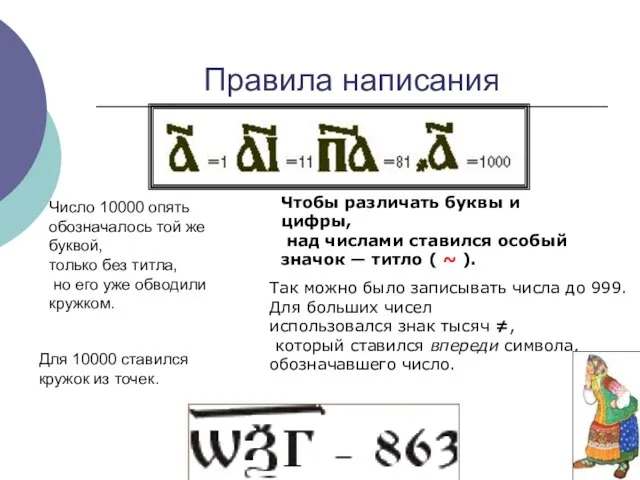 Правила написания Так можно было записывать числа до 999. Для больших чисел