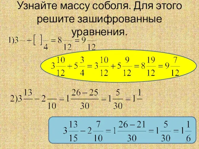 Узнайте массу соболя. Для этого решите зашифрованные уравнения.