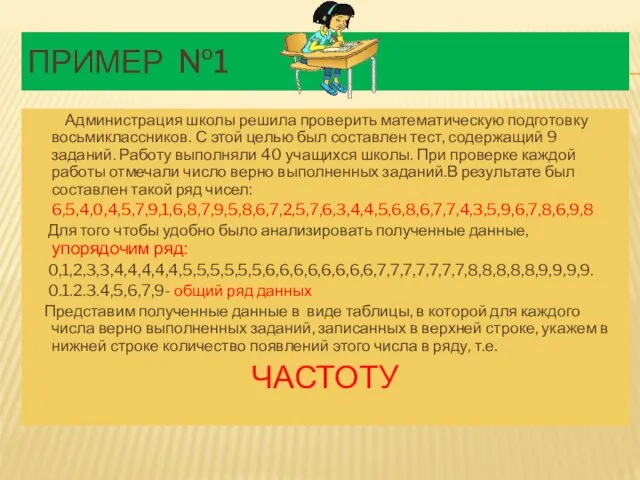 Пример №1 Администрация школы решила проверить математическую подготовку восьмиклассников. С этой целью