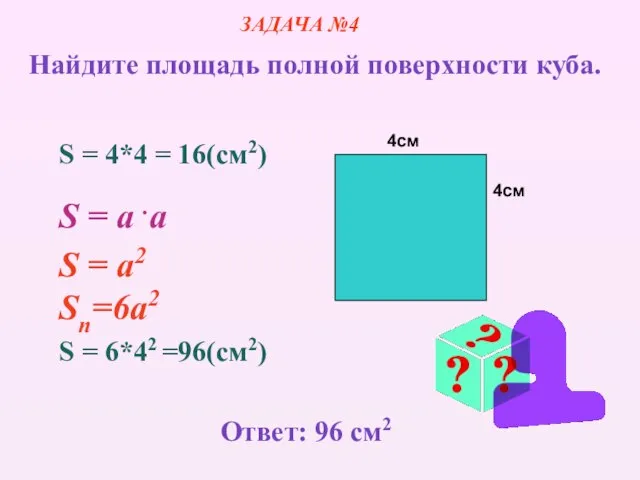 4см 4см S = 4*4 = 16(cм2) S = a .a S