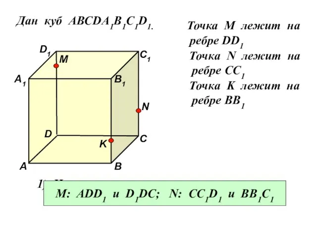 Дан куб АВСDA1B1C1D1. Точка М лежит на ребре DD1 Точка N лежит