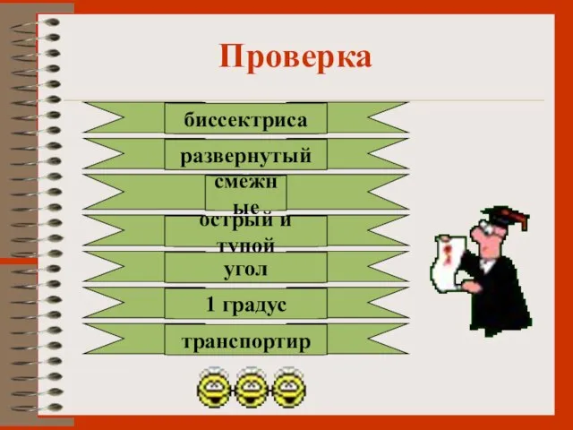 Проверка биссектриса развернутый смежные острый и тупой угол 1 градус транспортир