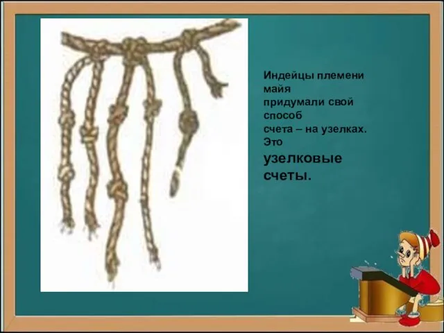 Индейцы племени майя придумали свой способ счета – на узелках. Это узелковые счеты.