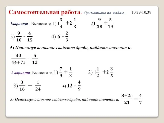 Самостоятельная работа. Суммативно по кодам 10.29-10.39