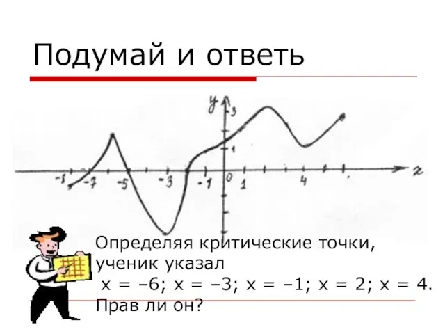 Подумай и ответь Определяя критические точки, ученик указал x = –6; x