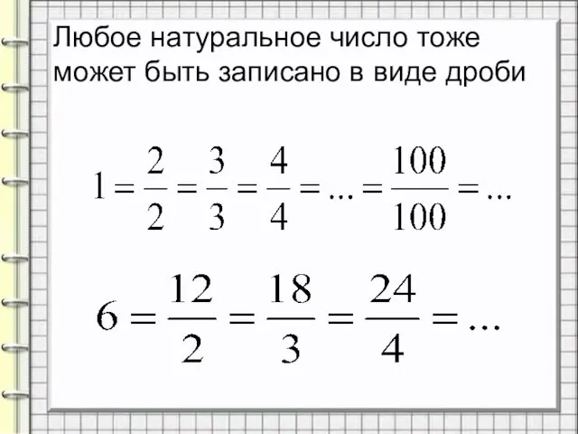 Любое натуральное число тоже может быть записано в виде дроби