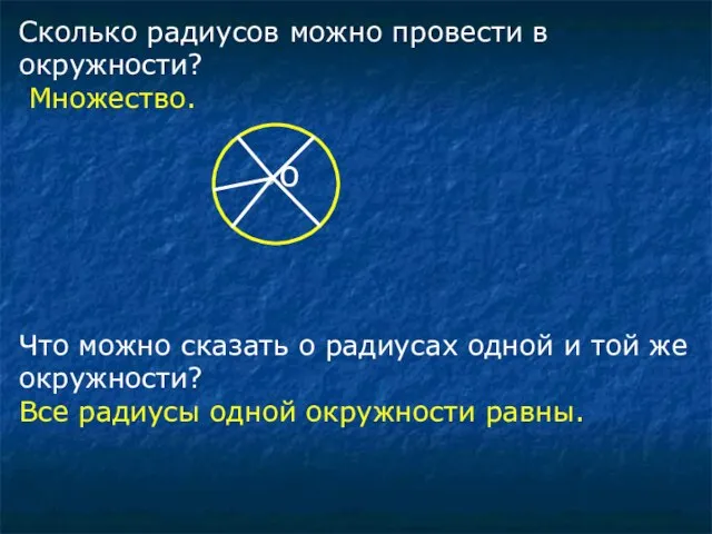 Сколько радиусов можно провести в окружности? Множество. Что можно сказать о радиусах