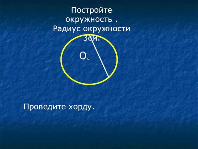 Постройте окружность . Радиус окружности 3см. Проведите хорду. О