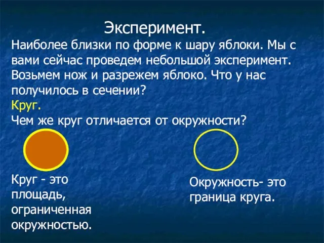 Эксперимент. Наиболее близки по форме к шару яблоки. Мы с вами сейчас