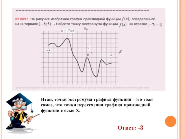 Итак, точки экстремума графика функции - это тоже самое, что точки пересечения