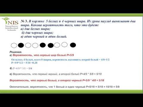 № 3. В корзине 5 белых и 4 черных шара. Из урны