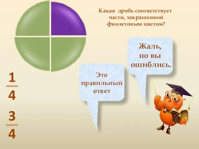 Какая дробь соответствует части, закрашенной фиолетовым цветом?