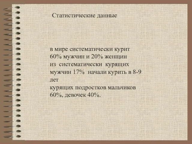 в мире систематически курит 60% мужчин и 20% женщин из систематически курящих