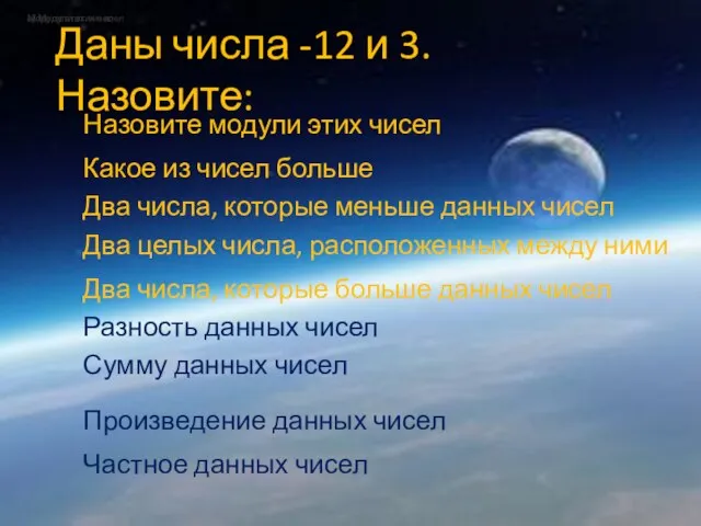 Даны числа -12 и 3. Назовите: а) Модули этих чисел Назовите модули